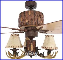 Hampton Bay Lodge 52-In. Nutmeg Cabin rustic Ceiling Fan With Antler Light kit