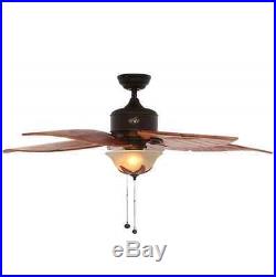 Hampton Bay Modern Flush Mount Ceiling Fan Glass Light Shade Kit 5 Blades Bronze