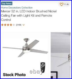 Home Decorators MERCER 52 in. LED Indoor Brushed Nickel Ceiling Fan withLight Kit