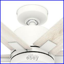 Huner Fan 44 inch Casual Matte White Indoor Ceiling Fan with Light Kit, 6 Blades