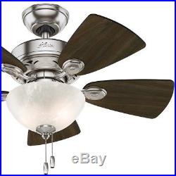 Hunter 34 inch Ceiling Fan with Bowl Light kit in Brushed Nickel