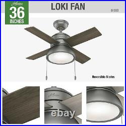 Hunter 36-Inch Loki Matte Silver Ceiling Fan with LED Light Kit 51039