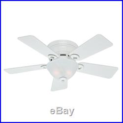 Hunter 42 Casual Low Profile Ceiling Fan Snow White Finish with Light Kit