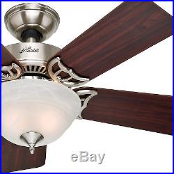 Hunter 42 Traditional Ceiling Fan in Brushed Nickel with Amber Linen Light Kit