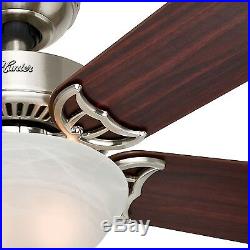Hunter 42 Traditional Ceiling Fan in Brushed Nickel with Amber Linen Light Kit