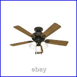 Hunter 44 Swanson Ceiling Fan With 3-Light LED Light Kit And Pull Chains