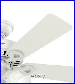 Hunter, 44 White Ceiling Fan w LED Light Kit w Bell Swirled Marble Glass Shades