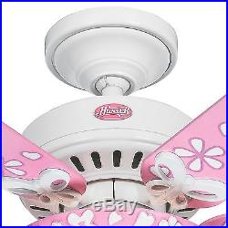 Hunter 44 White Flower Finish Ceiling Fan Swirled Marble with Pink Light Kit