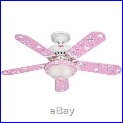 Hunter 44 White Flower Finish Ceiling Fan Swirled Marble with Pink Light Kit