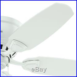 Hunter 46 Low-Profile Fresh White Ceiling Fan with Light Kit, 5 Blade