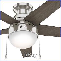 Hunter 46 Modern Low Profile Ceiling Fan in Brushed Nickel with LED Light Kit