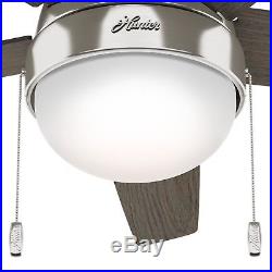 Hunter 46 Modern Low Profile Ceiling Fan in Brushed Nickel with LED Light Kit