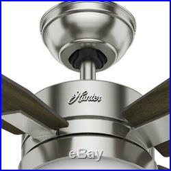 Hunter 50 Contemporary Ceiling Fan in Brushed Nickel with Light Kit and Remote
