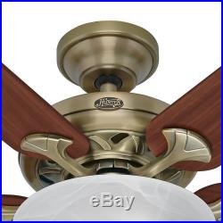 Hunter 52 Antique Brass Ceiling Fan with Light Kit 5 Walnut/Oak Blades
