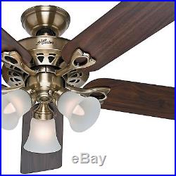 Hunter 52 Antique Brass Finish Ceiling Fan with Remote Control and Light Kit