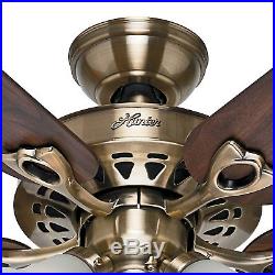 Hunter 52 Antique Brass Finish Ceiling Fan with Remote Control and Light Kit