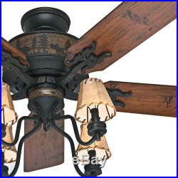 Hunter 52 Brittany Bronze Rustic Cabin Ceiling Fan with4 Shade Light Kit