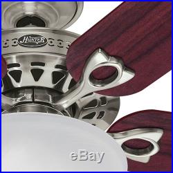 Hunter 52 Brushed Nickel Finish Ceiling Fan with Marble White Glass Light Kit