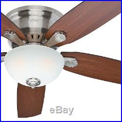 Hunter 52 Brushed Nickel Low Profile Ceiling Fan with Light Kit Cased White Glass