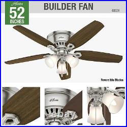 Hunter 52 Builder Low Profile Ceiling Fan With 3-Light Light Kit And Pull Chain