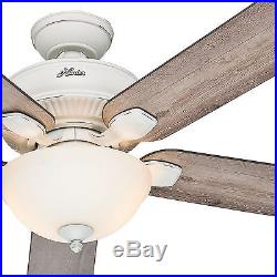 Hunter 52 Cottage White Outdoor Ceiling Fan with Grey Pine Blades & Light Kit