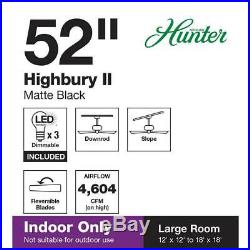 Hunter 52 LED Ceiling Fan Light Kit Indoor Matte Black Rustic Bedroom Quiet