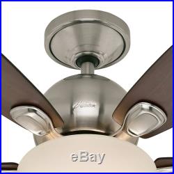Hunter 52 Nickel Finish Ceiling Fan with White Cased Glass Light Kit, 5 Blades