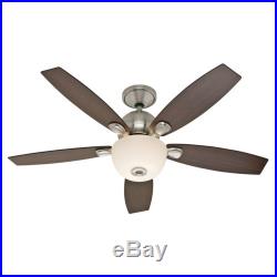 Hunter 52 Nickel Finish Ceiling Fan with White Cased Glass Light Kit, 5 Blades