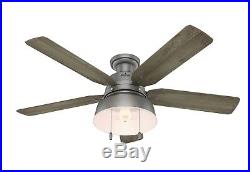 Hunter 52 Outdoor Low Profile Ceiling Fan with LED Light Kit in Matte Silver