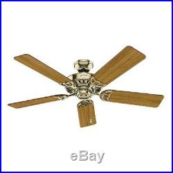 Hunter 52 Studio Series Bright Brass Ceiling Fan with Light Kit and Pull Chain