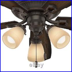 Hunter 52 Traditional Low Profile Ceiling Fan with LED Light Kit in Onyx Bengal