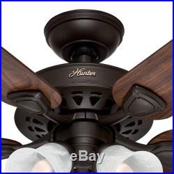 Hunter 52 Traditional New Bronze Finish Ceiling Fan with 4 Bulb Light Kit