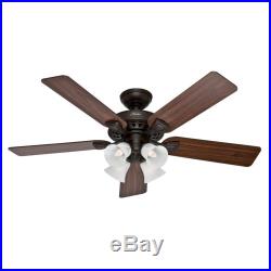 Hunter 52 Traditional New Bronze Finish Ceiling Fan with 4 Bulb Light Kit