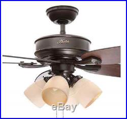 Hunter 52 in. Brushed Nickel Indoor Ceiling Fan W Light Kit and 3 Inch Downrod