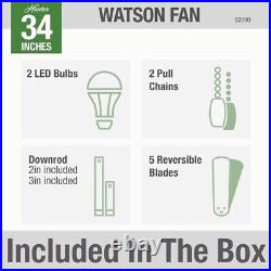 Hunter 52090 Watson 34 Indoor Home Ceiling Fan with LED Light Remote Bronze NEW