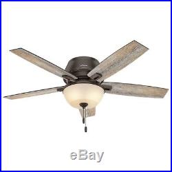 Hunter 52LED Low Profile Ceiling Fan in Onyx Bengal with Amber Glass Light Kit