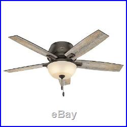 Hunter 52LED Low Profile Ceiling Fan in Onyx Bengal with Amber Glass Light Kit