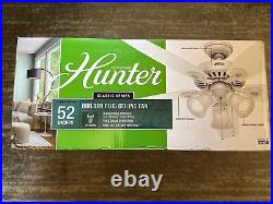 Hunter 53236 Builder 52 Ceiling Fan + LED Light Kit & Pull Chain Snow White NEW