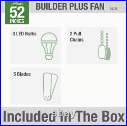 Hunter 53236 Builder 52 Ceiling Fan + LED Light Kit & Pull Chain Snow White NEW