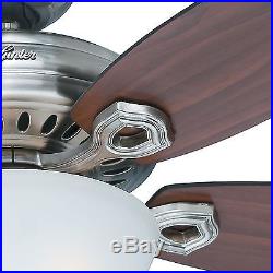 Hunter 54 Brushed Nickel Ceiling Fan withLight Kit, 5 Walnut Blades & Remote