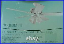 Hunter Augusta III 52 Ceiling Fan with 4 Light Kit White Vtg 2003 New in Box