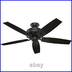 Hunter Bennett 52 Low Profile Ceiling Fan with 3 LED Light Kit and Remote, Black