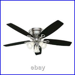 Hunter Ceiling Fan withLight Kit 52 in. Brushed Nickel 5 Blade Indoor Low Profile
