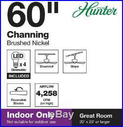 Hunter Channing 60 In. LED Indoor Brushed Nickel Ceiling Fan With Light Kit