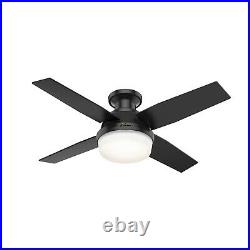 Hunter Fan 44 in Low Profile Matte Black Ceiling Fan with Light kit and Remote