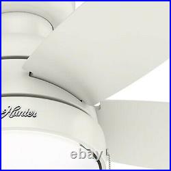 Hunter Fan 44 inch Casual Fresh White Ceiling Fan with Light Kit and Pull Chain