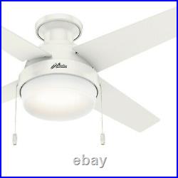Hunter Fan 44 inch Indoor Low Profile Fresh White Ceiling Fan with Light Kit