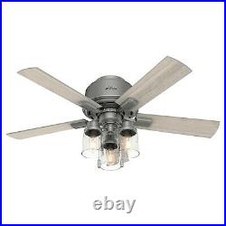 Hunter Fan 44 inch Low Profile Matte Silver Indoor Ceiling Fan with Light Kit
