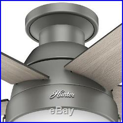 Hunter Fan 46 inch Low Profile Matte Silver Fan with Light Kit & Remote Control