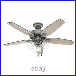 Hunter Fan 48 inch Casual Matte Silver Indoor Ceiling Fan with Light Kit